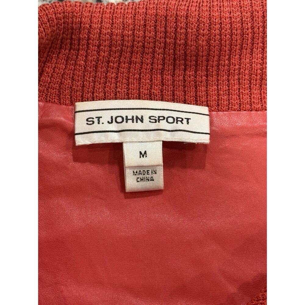St. John Sport Lamb Leather Biker Jacket Sz Medium Red Retail $495 - Picture 4 of 11